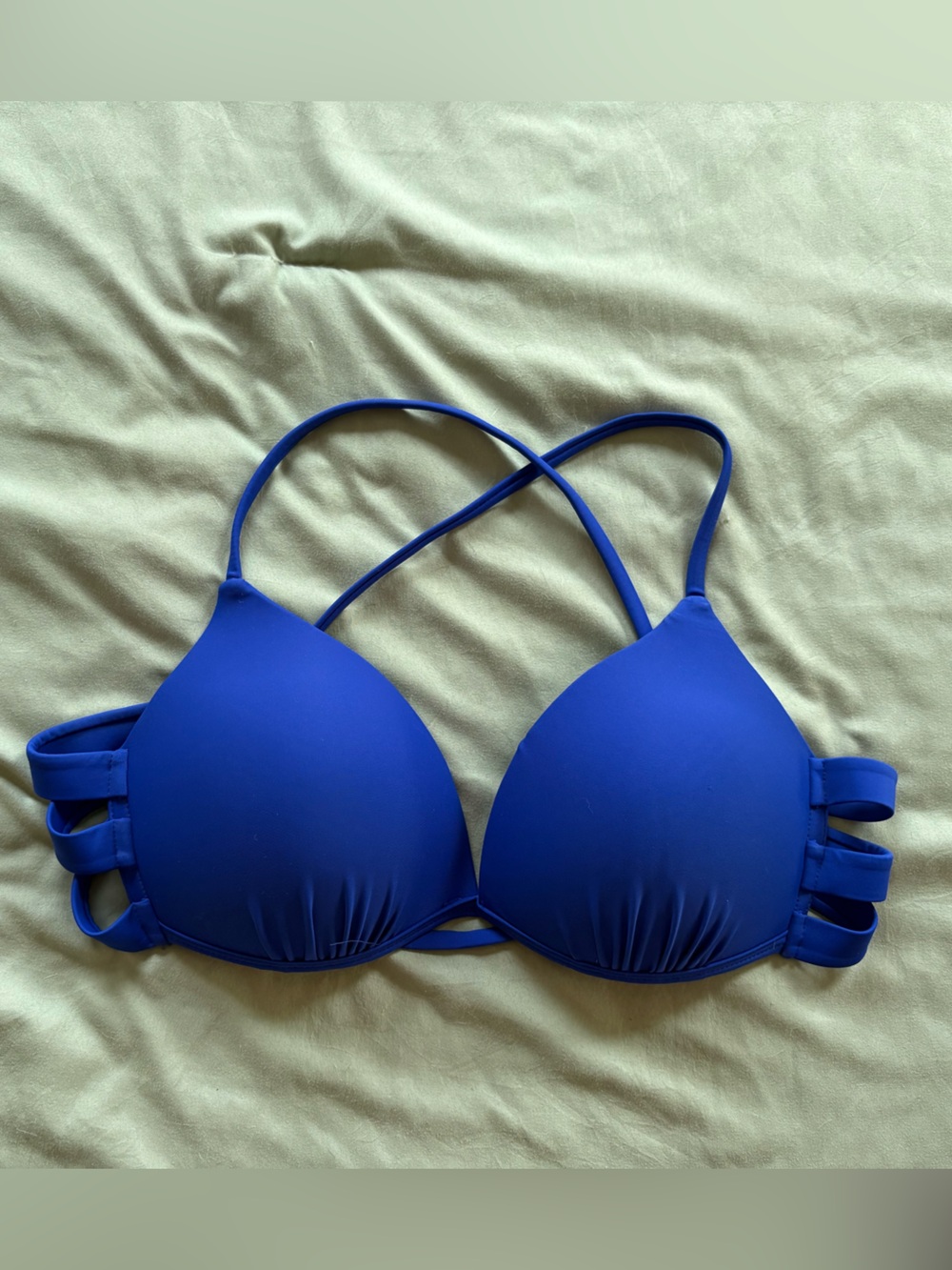 Dark blue padded criss-cross bikini top